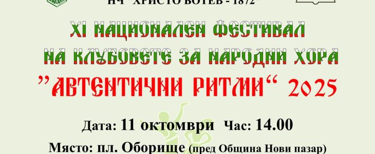 Единадесети национален фестивал „Автентични ритми“ – Нови пазар, 2025